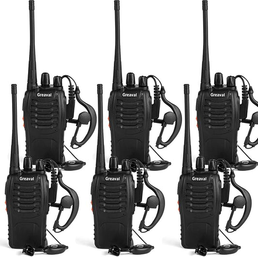 Long Range Walkie Talkies Rechargeable Two-Way Radios with Earpiece 16-Channel UHF 400-470MHz (Pack 6)