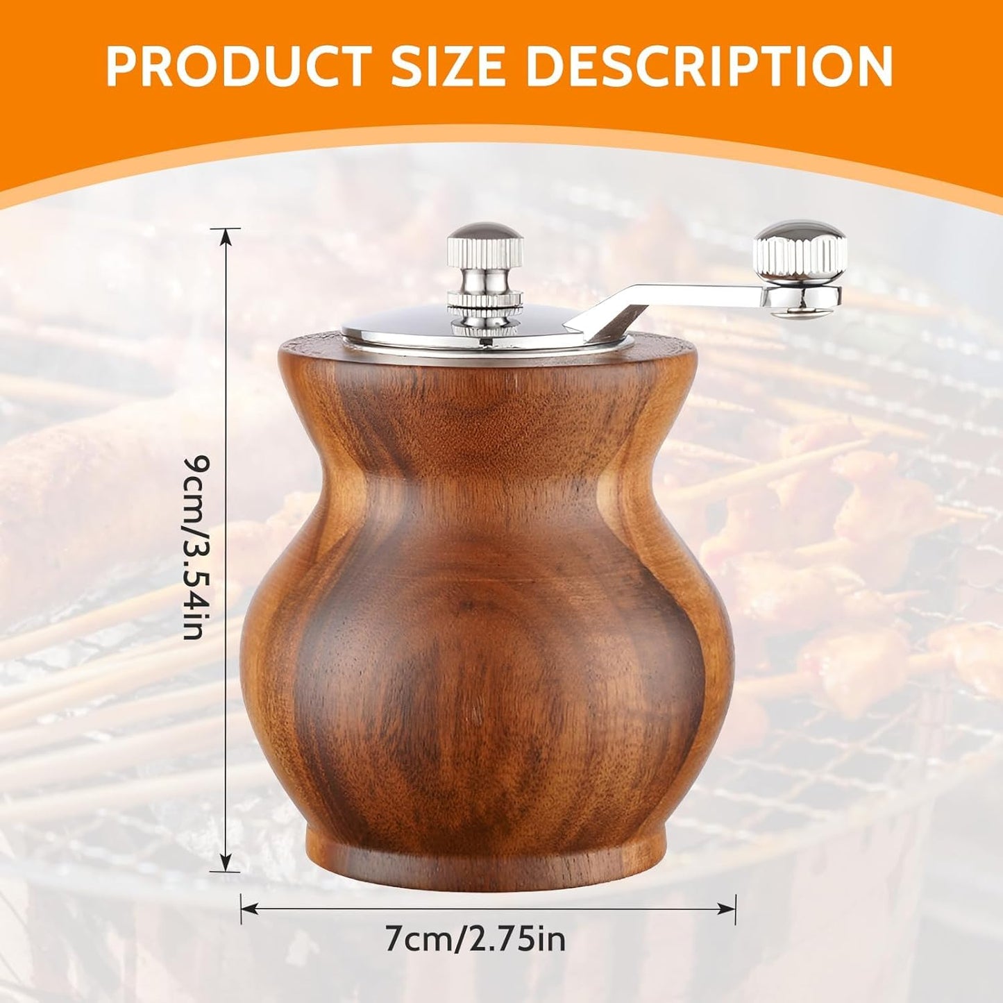Pepper Grinder, Classical Hand Shake Wood Pepper Mills for Kitchen, Manual Wooden& Acrylic Pepper Grinder Hand Crank Salt Mill with Adjustable Coarseness, Great for Pepper, Sea Salt, Sesame