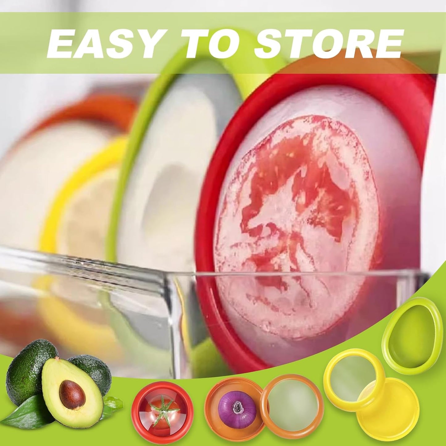 Set of 4 Fresh Food Containers, Fresh Pod, Reusable Silicone Storage Pods for Avocado, Onions, Tomatoes, Garlic – Anti-Oxidation for Fridge, Send Goods from Local Warehouse