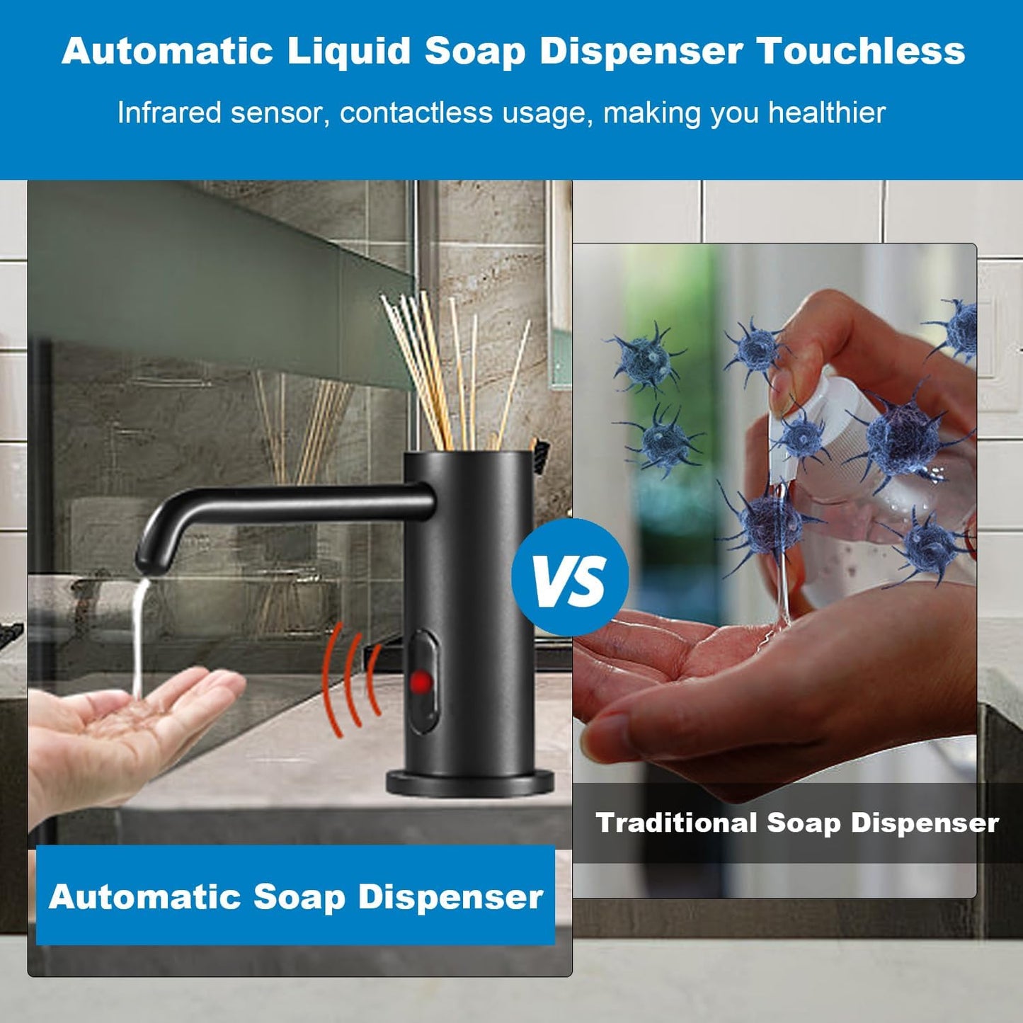 Touchless Automatic Soap Dispenser for Kitchen Bathroom Sink Built in Liquid Commercial Electric Soap Dispenser with Bottle and Pump Matte Black