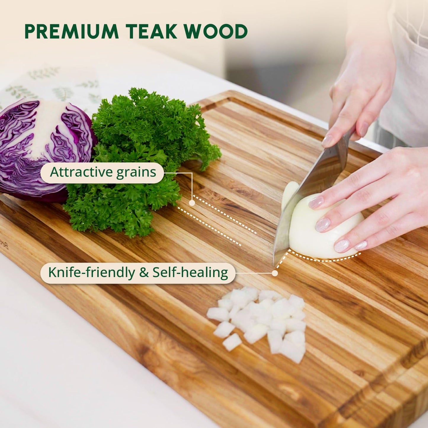 BEEFURNI Teak Wood Cutting Board with Juice Groove Hand Grip (L, 22x16x1.25"), Large Wooden Cutting Boards for Kitchen, Chopping Board Wood, Mother's Day Gifts, 1 Year Manufacturer Warranty