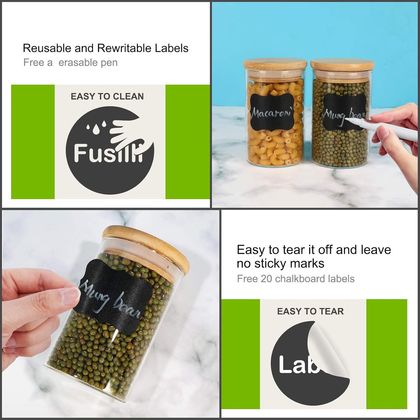 8 oz Glass Jars With Bamboo Lids - Borosilicate Airtight Canisters, Food Storage Container, Pantry Organization, Kitchen Sets, Spice Containers - Set of 15