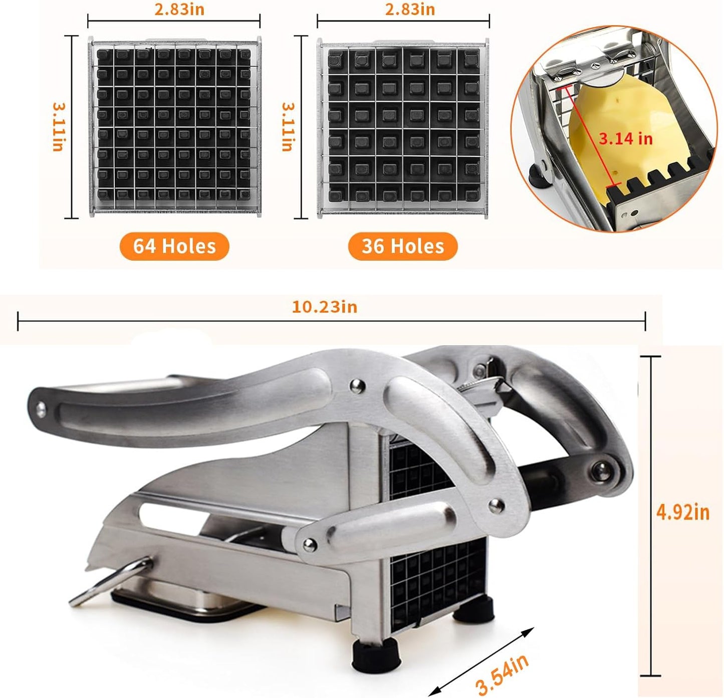 French Fry Cutter, 2-blade Potato Slicer Strong No-Slip Suction Base Stainless Steel French Fry Cutter with 1 Peeler, Perfect for Potatoes, French Fries, Cucumber,Vegetables Carrot