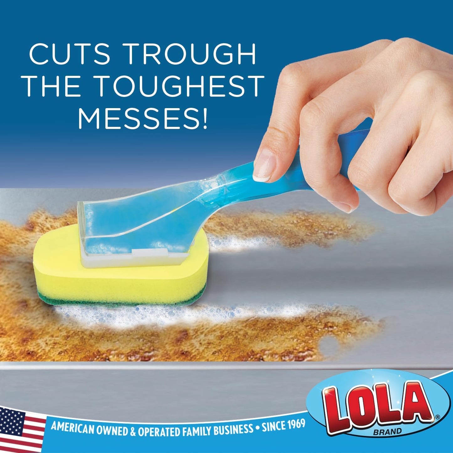 Lola Products Dish Brush w/Soap Dispenser Wand, Absorbent Sponge Scrubber, No Leaking. Clean Dishes and Sinks, 12 Brushes & Heads & 72 Refills