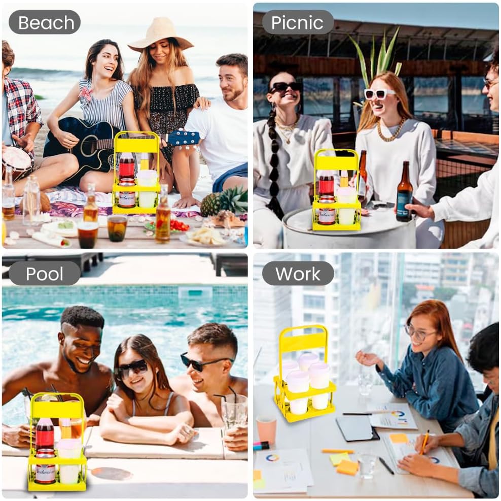 musbus Reusable Drink Carrier with Handle for Doordash, Grubhub, Portable Cup/Coffee Holder Accessories for Delivery, Foldable Drinks Caddy with Tray, Car Durable Plastic Festive Bottle, Vacation