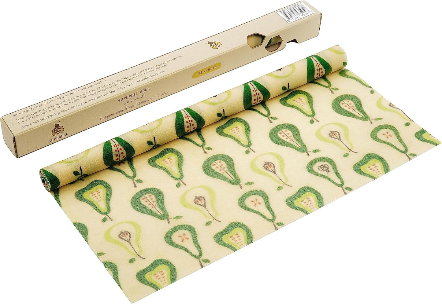 SUPERBEE Beeswax Wrap Roll XL, Reusable Beeswax Wrap for Food, Wrap Roll, Reusable Bees Wrap Paper for Wrapping Vegetables, Cheese Paper, Bowl Covers and Sandwich Wrapping Paper, Pears - 35x13"