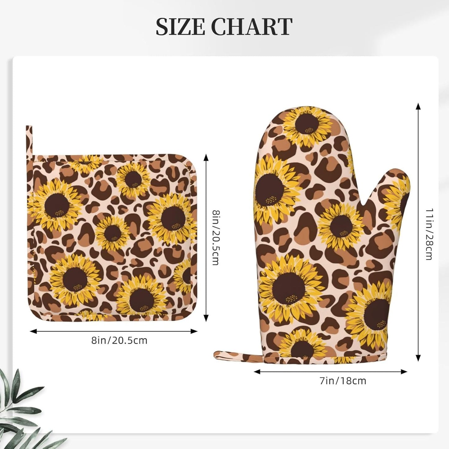 Sunflowers Leopard Print Oven Mitts and Pot Holders Set of 4 Silicone Kitchen Mitten Gloves and Non-Slip Sunflower Leopard Print Potholders Set Heat Resistant Oven Gloves Hot Holders for BBQ