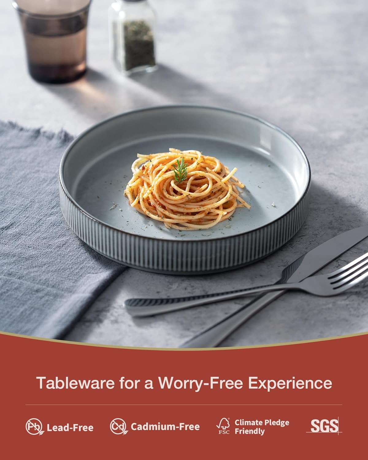 famiware Star 7.5" Pasta Bowls Set, Salad Bowl Set of 6, Double Reactive Glaze, Stackable, Perfect for Your Friend for Housewarming, Thanksgiving, Christmas, Smoky Blue