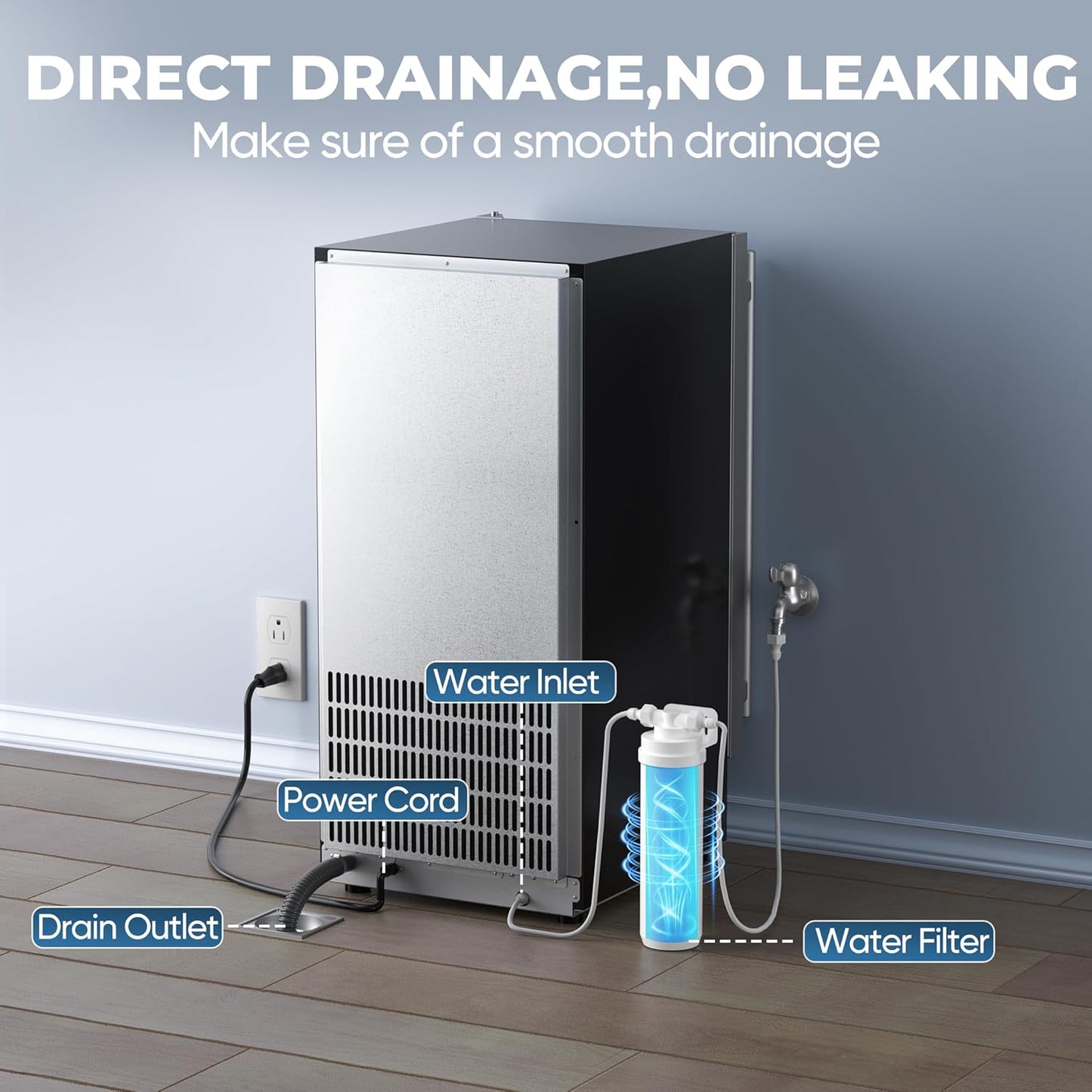 15" W Commercial Under Counter Ice Maker Machine, 80 LBS/Day Stainless Steel Built-in Freestanding Ice Maker with Water Filter, for Home Apartment & Commercial Use