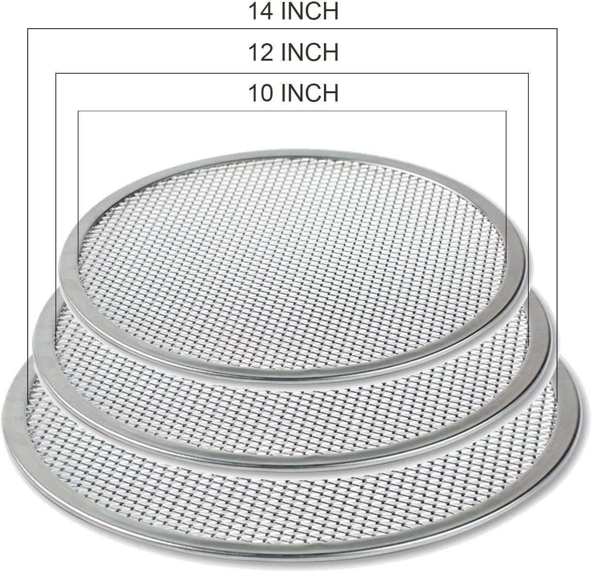 Pizza Screen, 3PCS Aluminum Alloy Seamless Pizza Screen Non Stick Mesh Net Baking Tray Cookware Kitchen Tool For Oven, BBQ 10 inch and 12 inch,14 inch