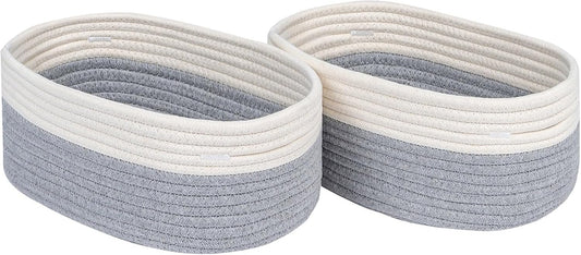 CubesLand Cube Shelf Storage Baskets for Organizing, Woven Shelf, Closet Bins Shelves Toy Basket Box Nursery Baby 2 Packs Organization Off White/Light Gray