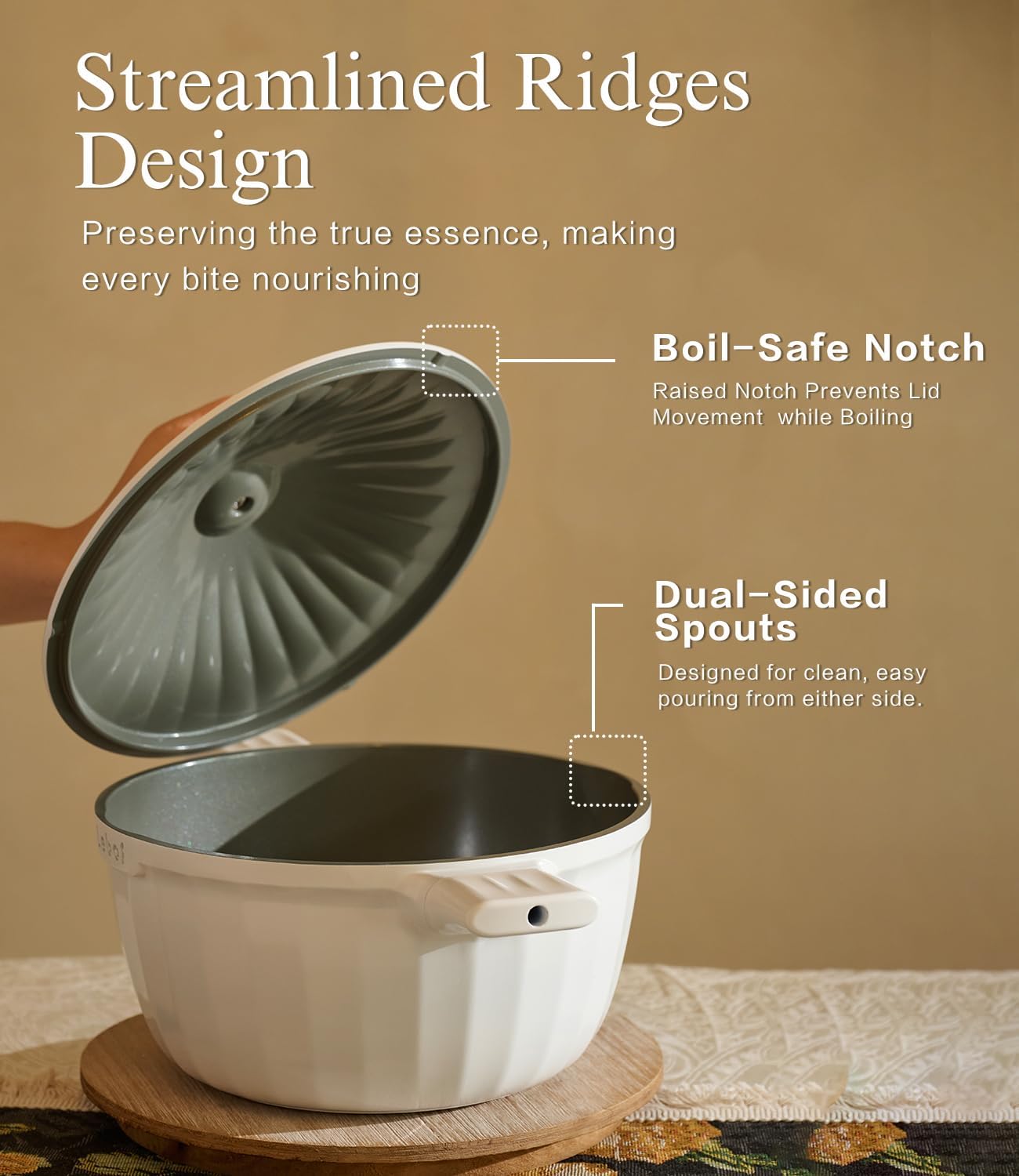 Nonstick Ceramic Cookware Set (7 Piece)–Titanium Cast Aluminum Pots and Pans Set with Lids, Non Toxic PFAS-Free Compatible with All Stovetops–Pearl White