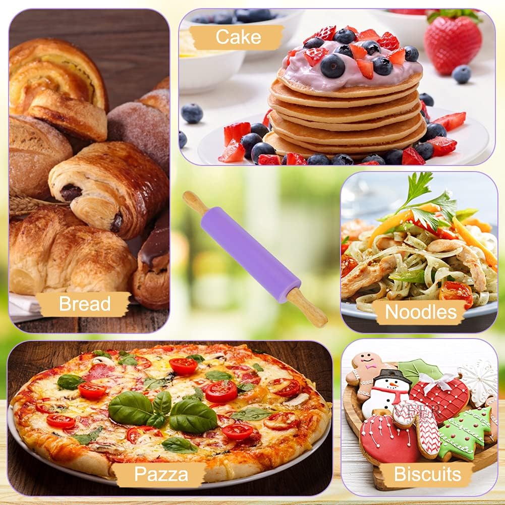 Koogel Rolling Pin for baking, 12 Inch Non-Stick Silicone Handle Rolling Pin for Kids Kitchen Activity