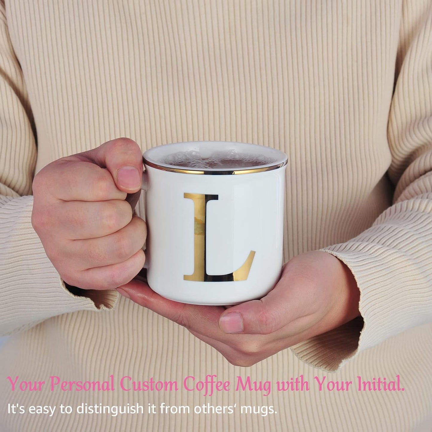 Miicol Ceramic Coffee Mug 16 oz, Monogram Coffee Cup, Golden Initial Tea Mug, Personalized Tea Cup, Unique Gift, Large Mug for Home, Office, Letter L