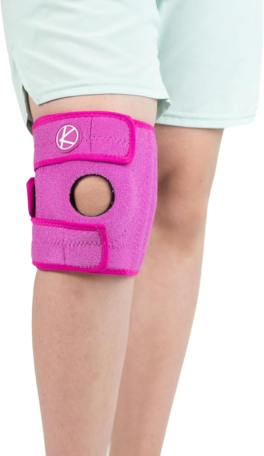 KARM Kids Knee Brace - Osgood Schlatter Knee Brace Youth for Kids, Sports, Pain, Arthritis, Patella, Meniscus Tear, MCL, ACL - Adjustable Compression Support for Child, Boys & Girls (Pink)
