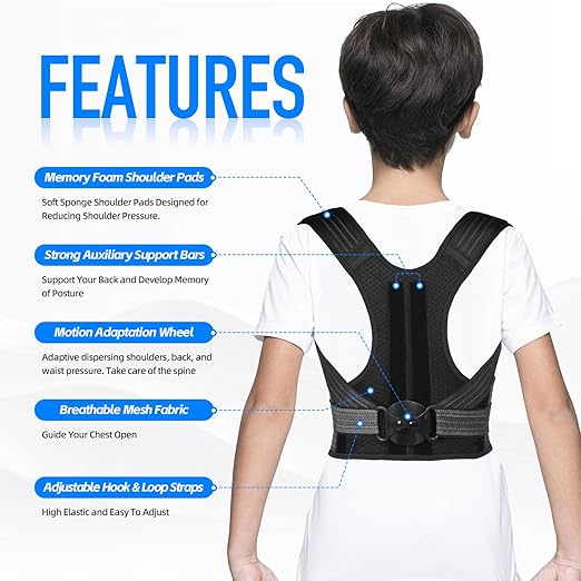 Lexniush Posture Corrector for Kids Teenagers, Updated Adjustable Upper Back Posture Brace for Boys/Girls, Breathable Back Support Braces for Scoliosis, Hunchback, Pain Relief, Spine Corrector, S
