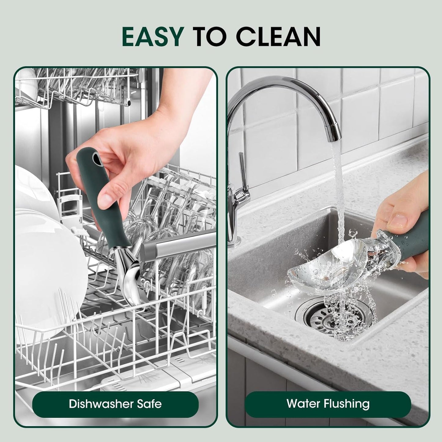 Beneno Heavy Duty Ice Cream Scoop - Upgraded Anti-Fracture Design, Comfortable Grip Long Handle, Effortless Scooping & Dishwasher Safe, Green