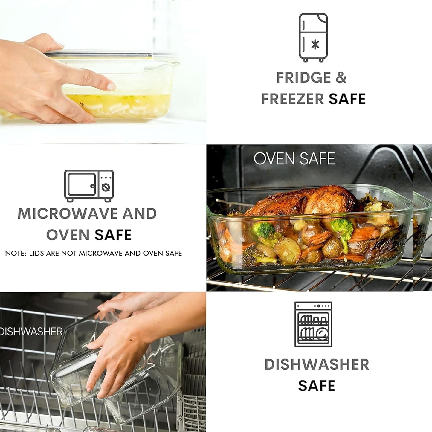 Razab 4 Pc (2700ML/ 91 Oz & 1520ML/ 51 Oz) Airtight Large Glass Food Storage Containers with Lids - BPA Free, Leak Proof Meal Prep Containers (2 Containers + 2 Lids) Microwave, Oven & Freezer Safe