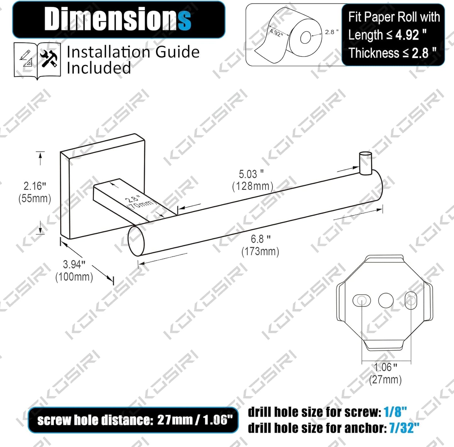 KOKOSIRI Toilet Paper Holder for Bathroom Toilet Roll Holder Hold Mega Rolls Polished Chrome Stainless Steel, 2 Pack, B2005CH-P2