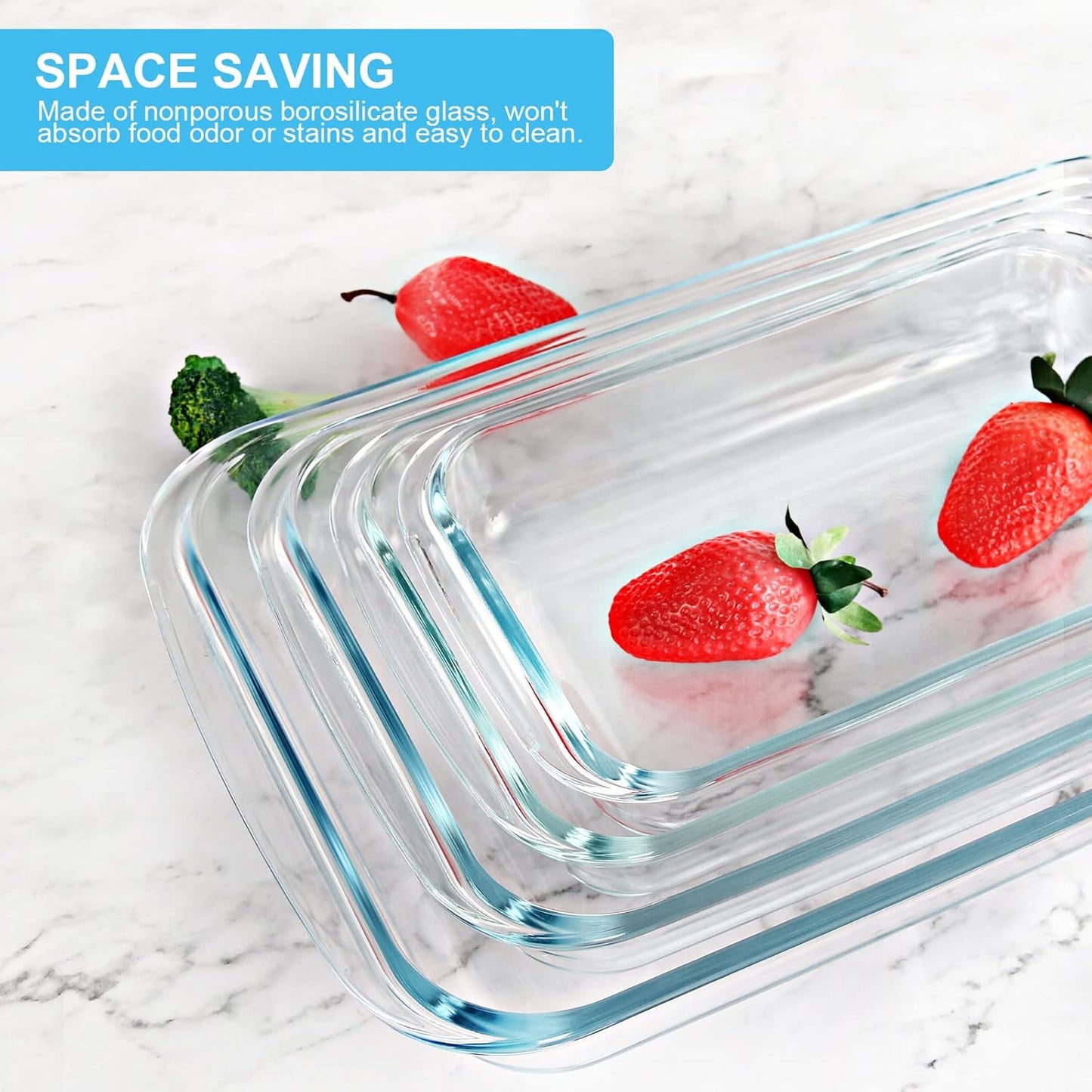 KOMUEE 8 Pieces Glass Baking Dish with Lids Rectangular Glass Baking Pan Bakeware Set with BPA Free Lids, Baking Pans for Lasagna, Leftovers, Cooking, Kitchen, Fridge-to-Oven,Blue