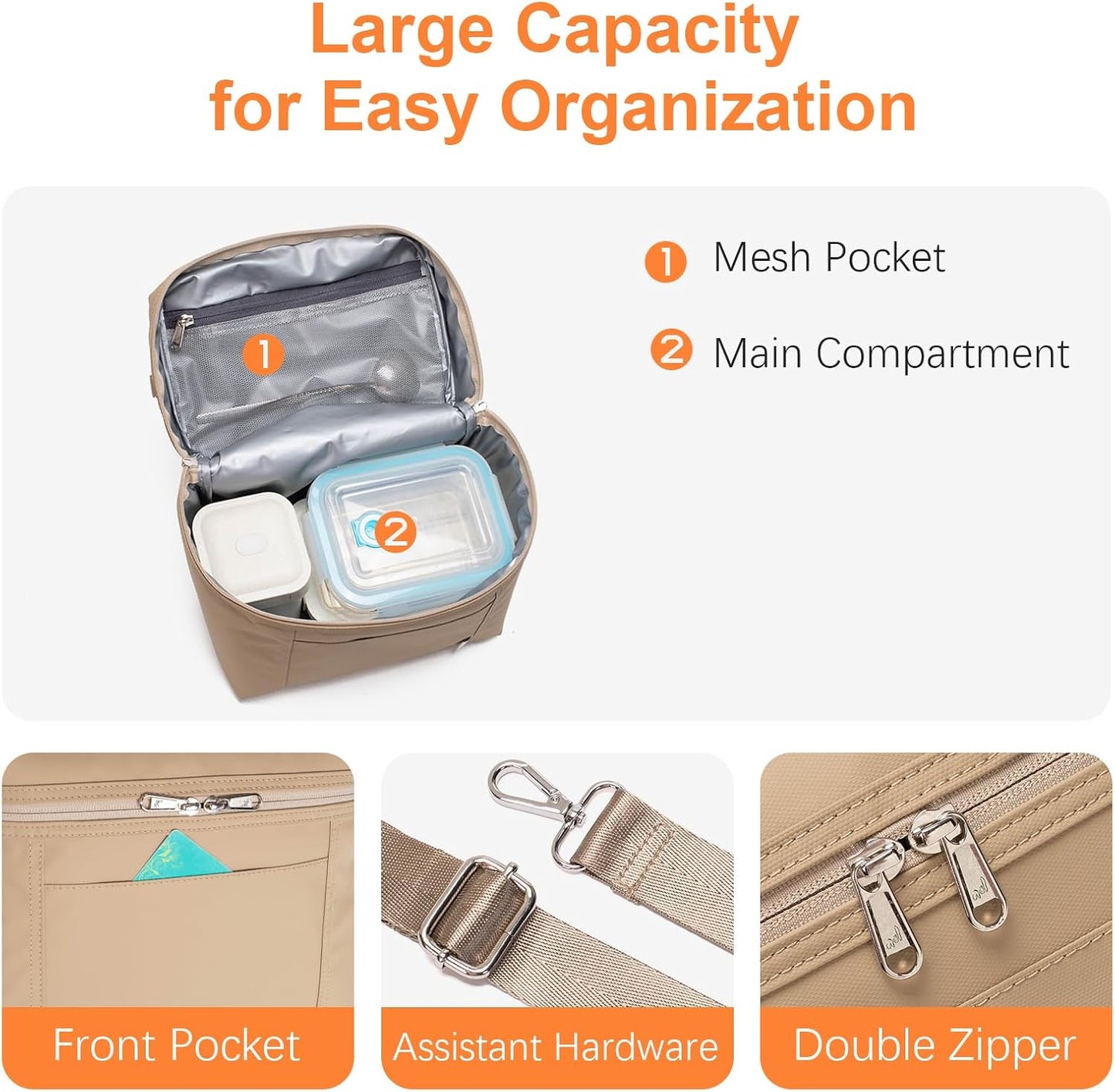 NOL Natural Organic Lifestyle Insulated Lunch Bags for Women Cooler Bag Lightweight Nylon Waterproof Lunch Box For Work