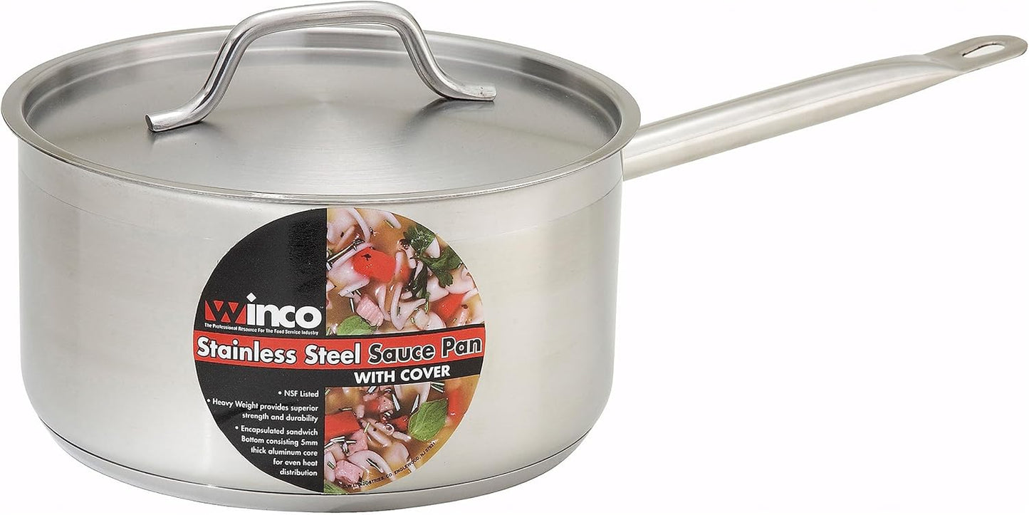 Winco Heavy-Duty Stainless Steel Sauce Pan with Cover, 4.5 Quart