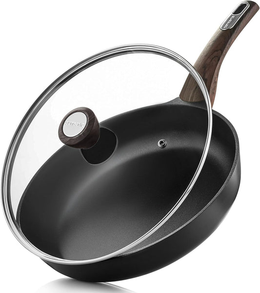 SENSARTE Nonstick Frying Pan Skillet with Lid, 8inch Non Stick Pan Omelette Pans, Healthy Kitchen Cooking Chef's Pan with Cover, Free of Intentionally Added PFOA/PFOS, Induction Compatible, Black