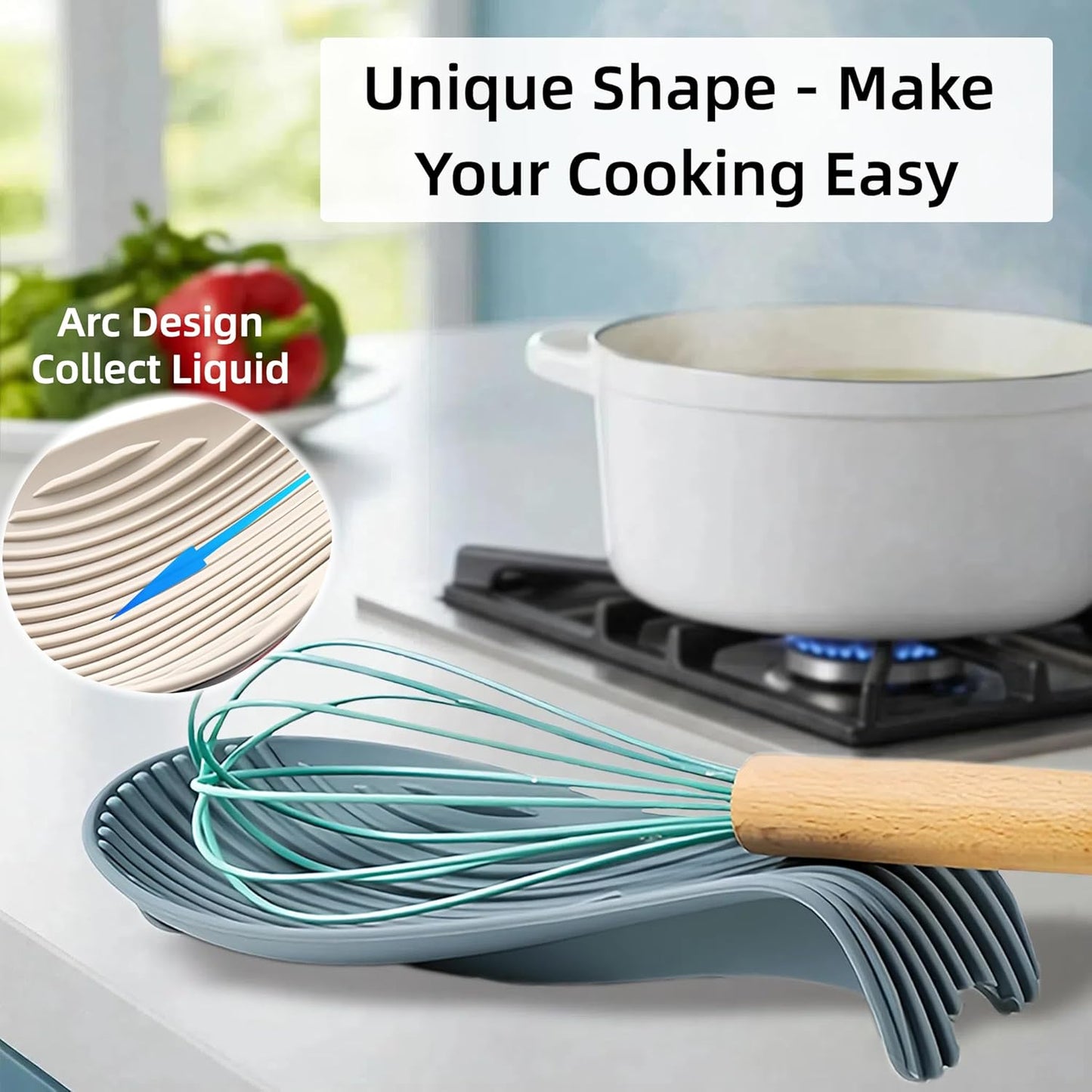 Silicone "Deck Chair" Large Heat-resistant Spoon Rest for Stove Top/Countertop, Reusable Kitchen Cooking Utensil Holder for Spatulas, Ladles, etc., Dishwasher Safe, 9.1 * 4.2 * 1.6in (Red)