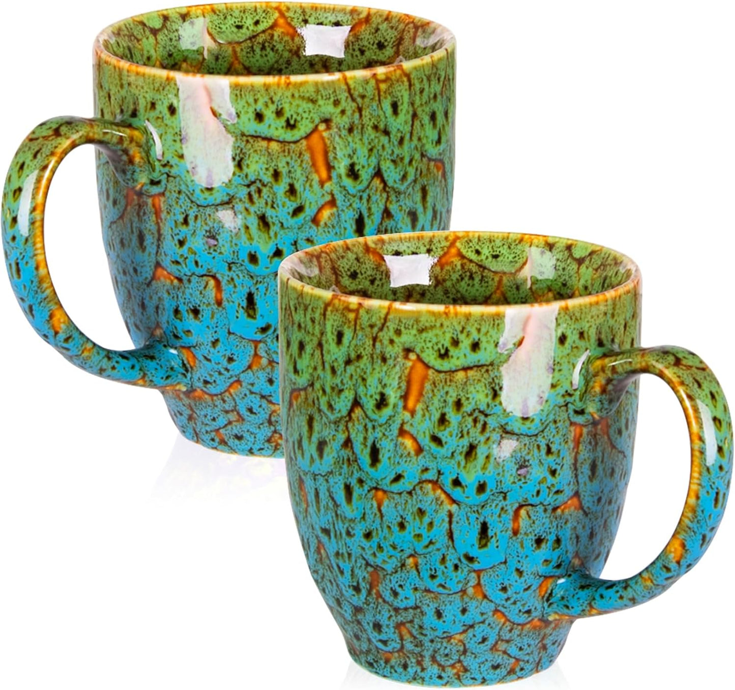 Set of 2 Durable 16 oz Coffee Cups, Large Coffee Mugs with Ergonomic Handle, Ceramic Mugs Dishwasher & Microwave Safe, Ideal Tea Mugs for Home, Office, Gifts (coffee, Tea, Hot Cocoa, Latte Cup)