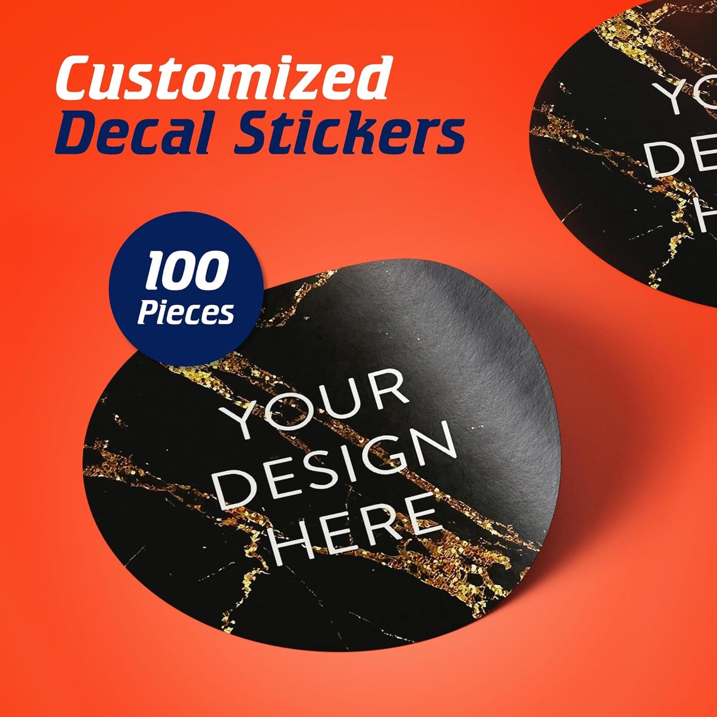 100 Custom Vinyl Stickers - Upload Your own Image, Text, Design, Logo - Personalized Logo Labels for Handmade, Packaging, Bottle, Jars, Candle, Brand Stickers (Black Gold Marble, 2x2)