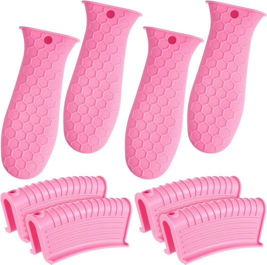 Patelai 8 Pcs Silicone Pot Holders Cast Iron Handle Cover Heat Resistant Pot Handle Covers Potholder Non Slip Reusable Pan Sleeve for Frying Pan Kitchen Supplies(Pink)