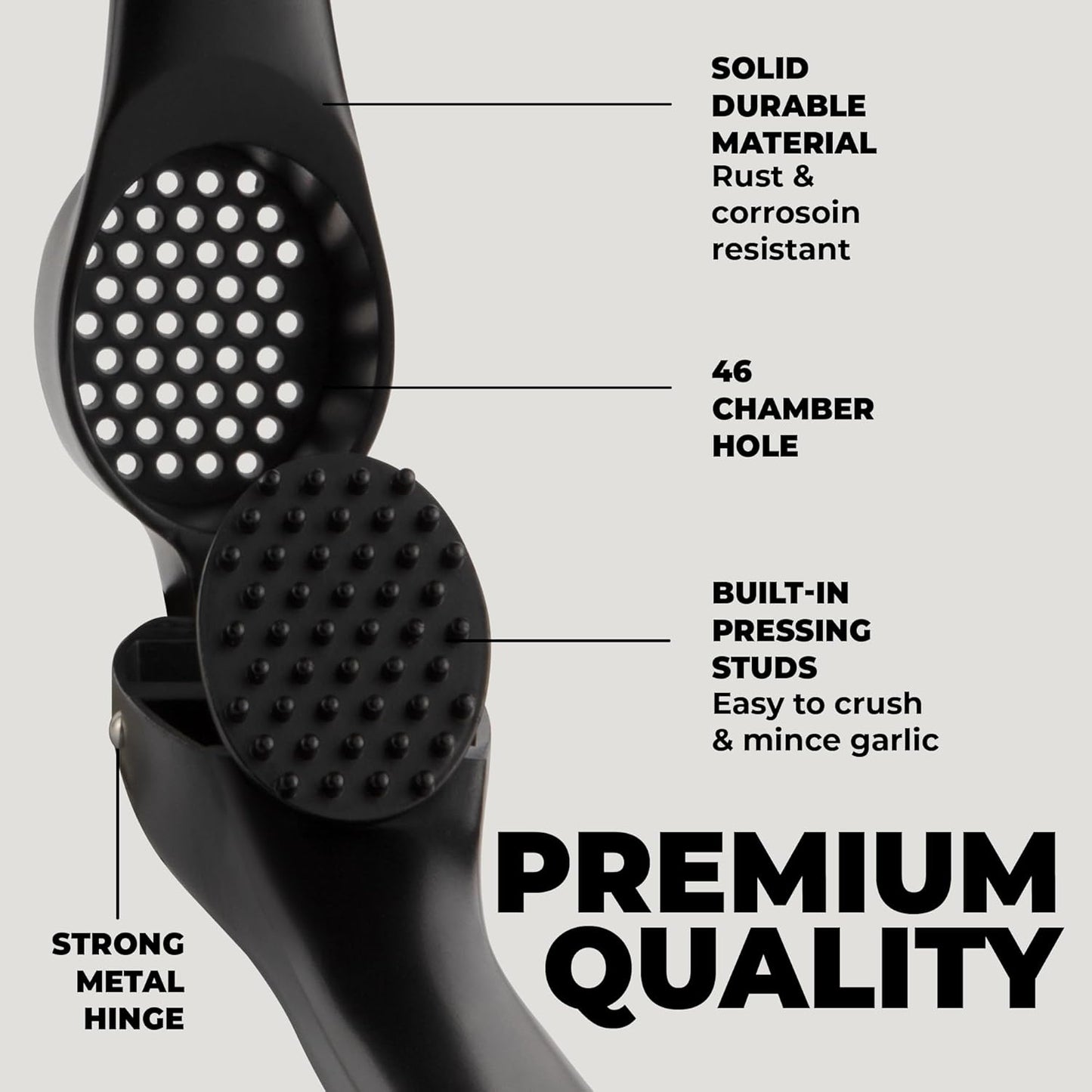 Zulay Kitchen Large Premium Garlic Press Set – Rust Proof & Dishwasher Safe, Bigger Bowl Garlic Mincer Tool with Silicone Garlic Peeler & Brush, Easy Squeeze & Clean, Ergonomic Handle - Black