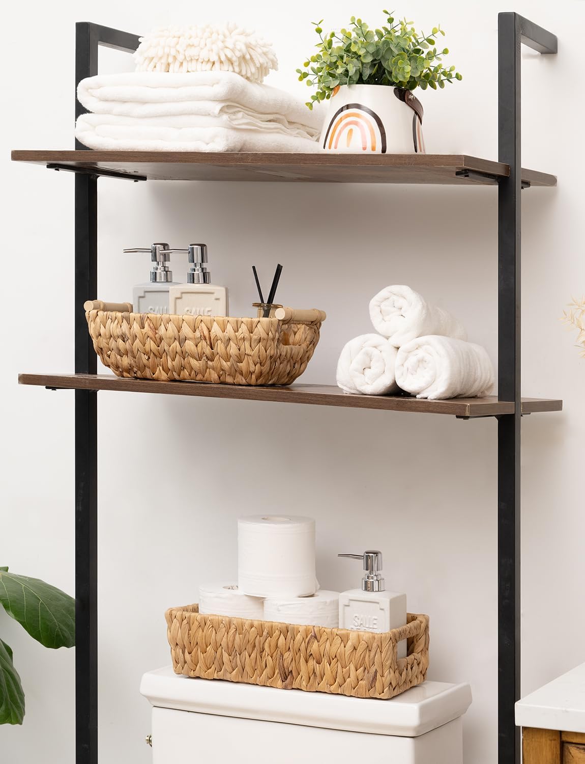 StorageWorks Hand-Woven Small Wicker Baskets, Water Hyacinth Storage Baskets with Wooden Handles, 2-Pack