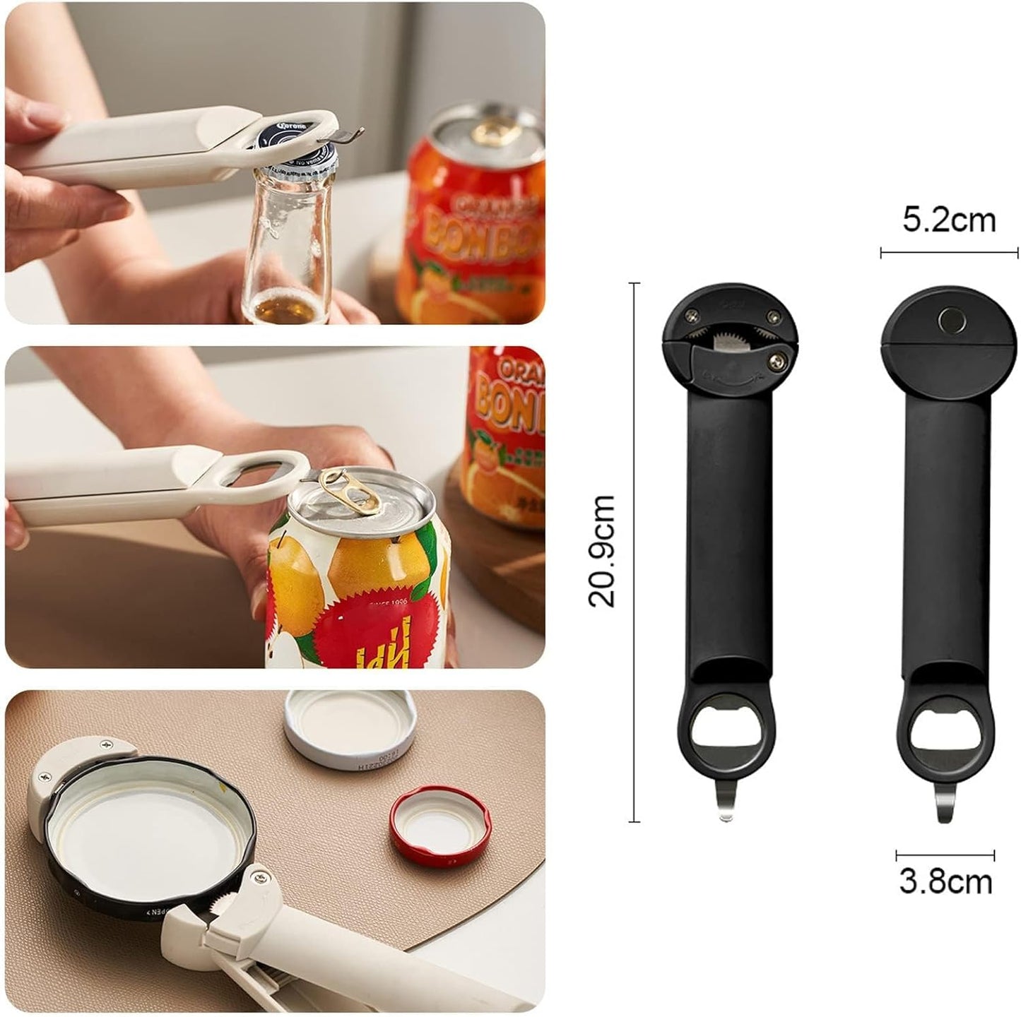 Multifunctional Retractable Bottle Opener - Adjustable Multifunctional Can Opener Jar Lid Gripper - 2024 New Jar Opener Bottle Opener for Weak Hands, Senior Arthritis (White)