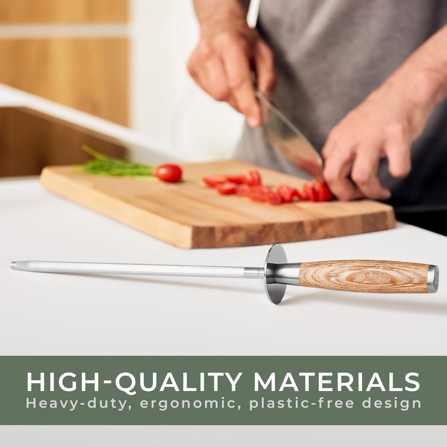 WALDWERK Premium Honing Rod - Honing Steel Made of Hardened Steel with Elegant Wooden Handle - 100% Plastic-Free Sharpening Steel for - Kitchen Knife Sharpener - Knife Sharpeners for Kitchen Knives