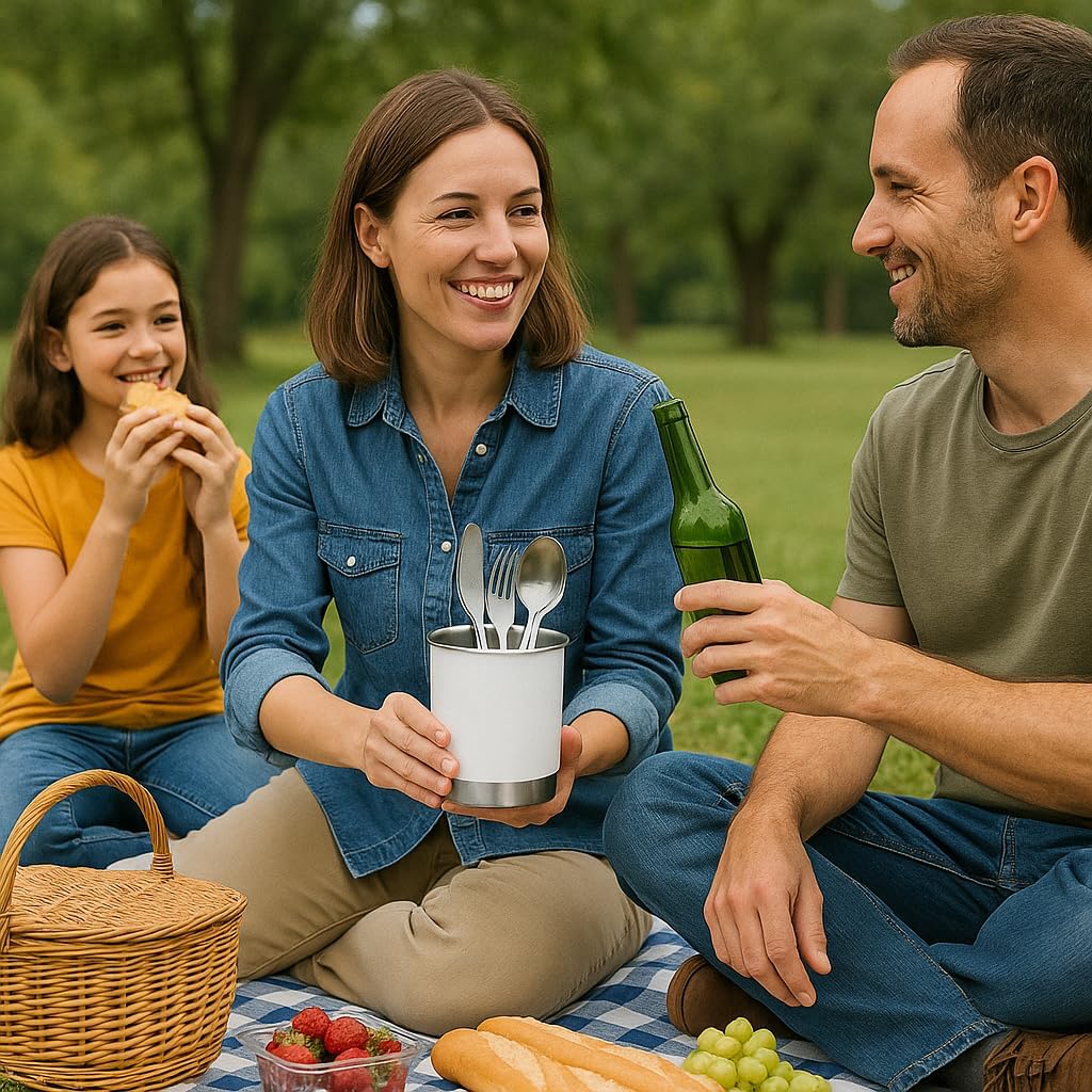 Creative Home Stainless Steel Utensil Holder– 6.3" Large Cooking Tool Organizer for Kitchen Decor and Countertop Storage, Stable Anti-Tip Design, Durable Powder-Coated Finish, White
