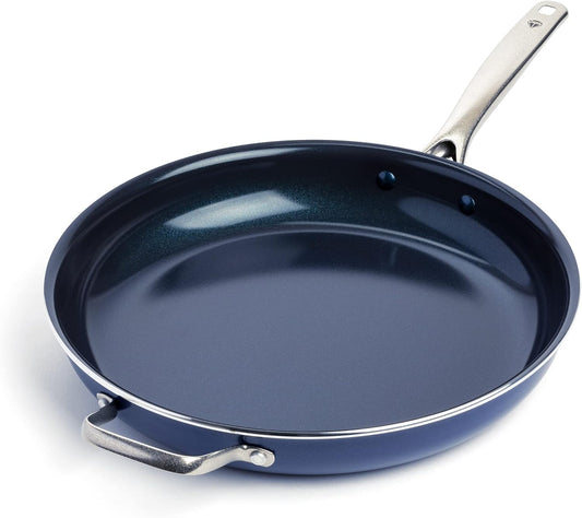 Blue Diamond 14" Nonstick Frying Pan Skillet, Diamond Infused PFAS & PTFE-Free Ceramic Pot, Dishwasher & Oven Safe, Stay Cool Handle, Durable Non Toxic Metal Utensil Safe, Family Jumbo Pan, Blue