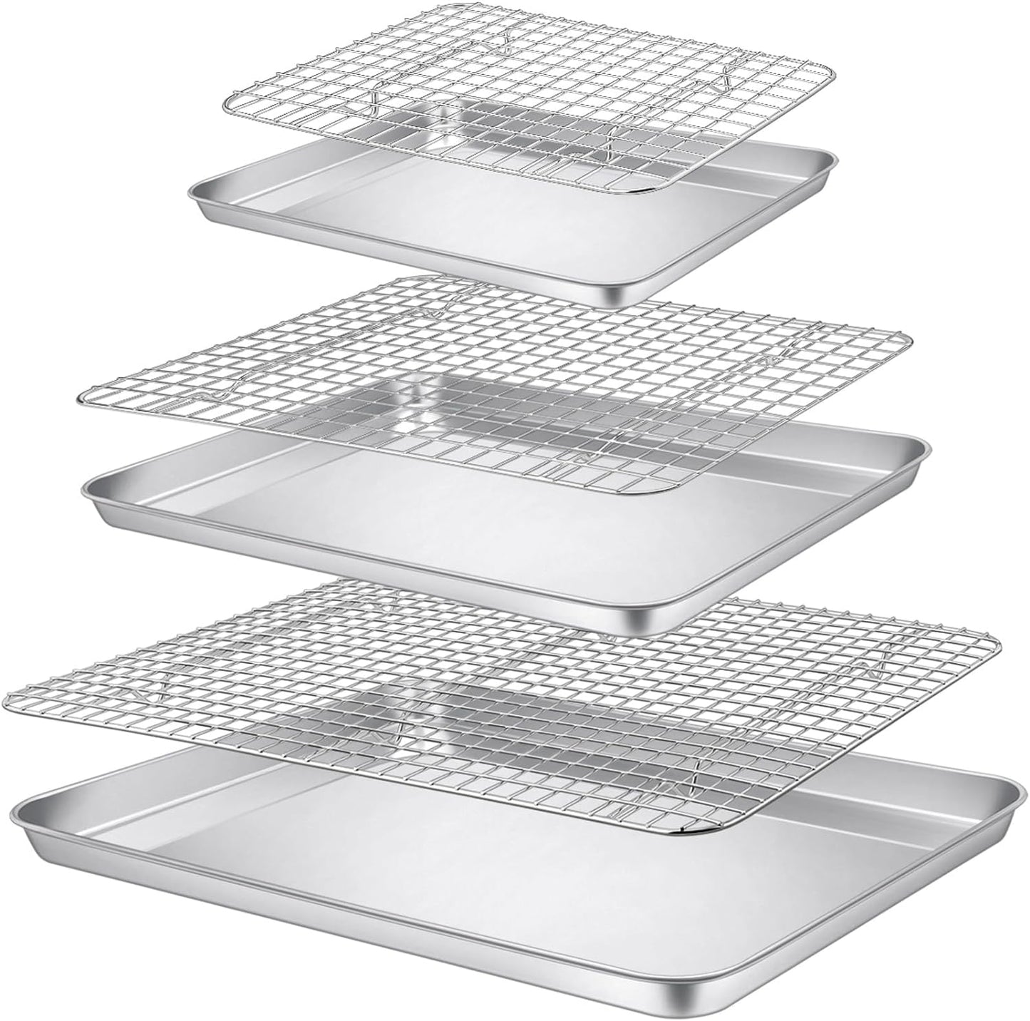 P&P CHEF 16 + 12.5 + 9 Inch Baking Sheet and Rack Set, Stainless Steel Cookie Sheets Oven Baking Pans Trays with Cooling Racks for Cooking & Roasting, Oven & Dishwasher Safe, (6Pcs)