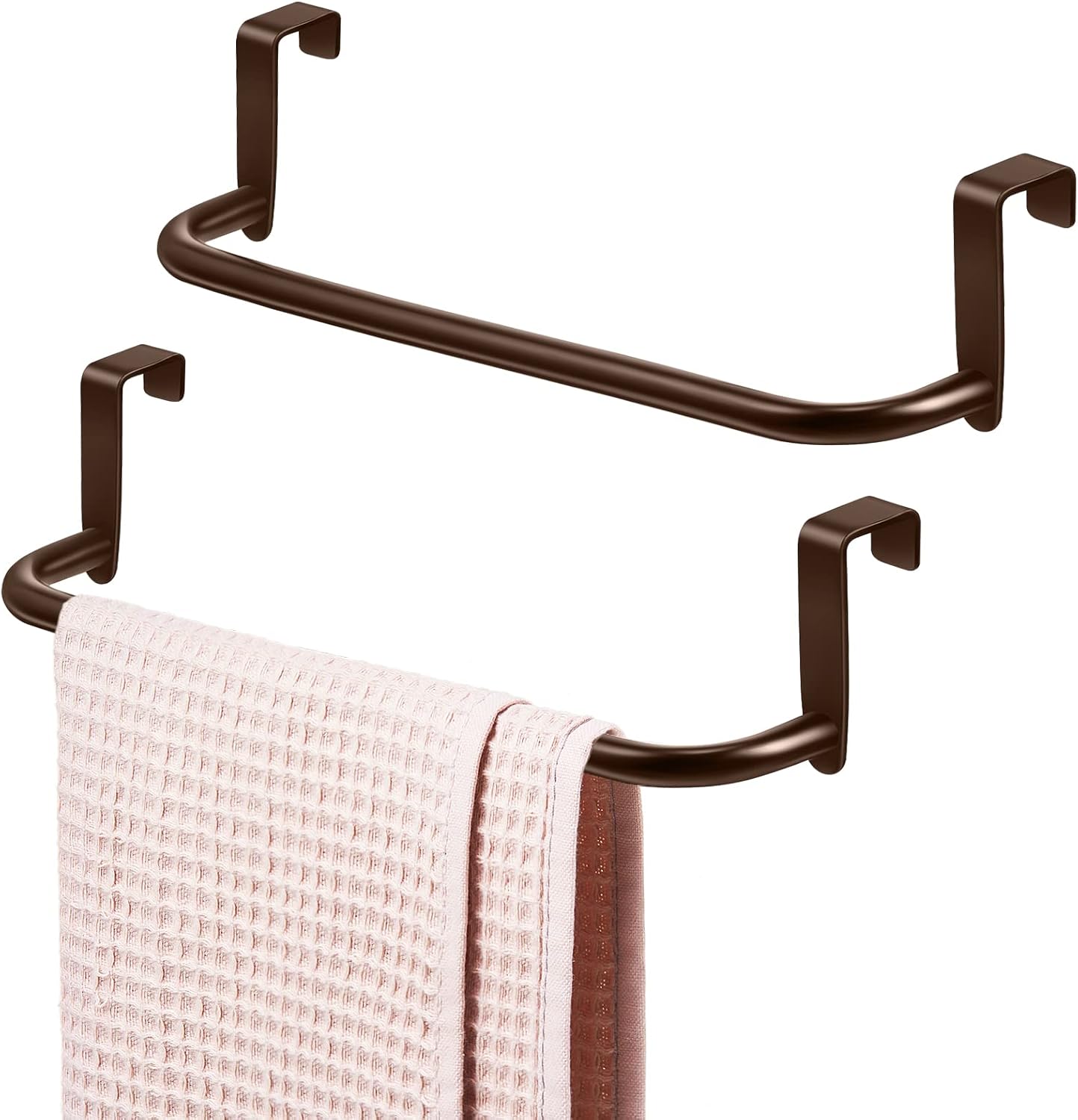 2 Pieces Metal Towel Bar Kitchen Cabinet Steel Towel Rack Bar for Hanging on Inside or Outside of Doors, Home Kitchen Bathroom(Brown)