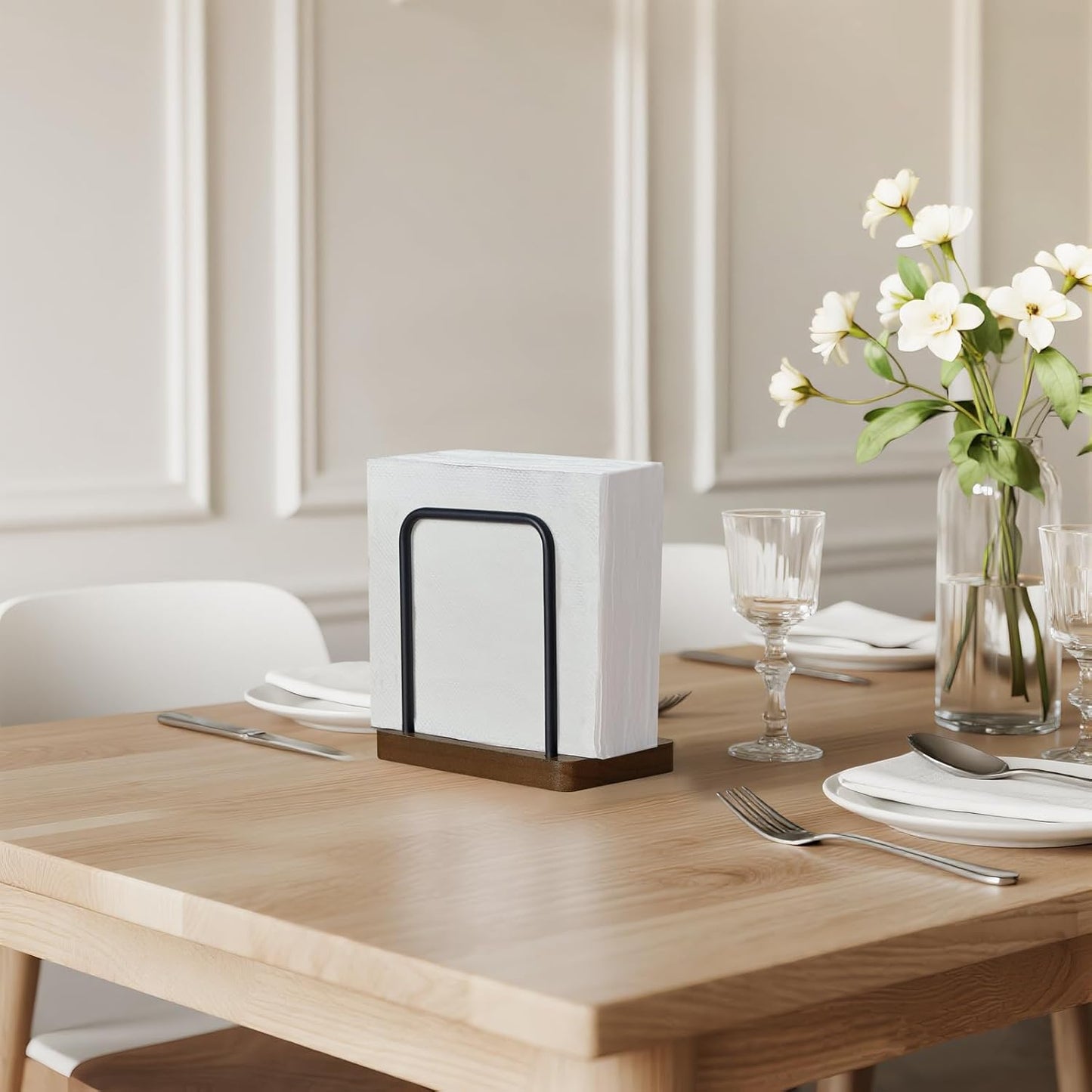 Mkono Napkin Holder for Table Wooden Paper Napkin Dispenser Servilletero for Kitchen Dining Room Cocktail Bar Party Outdoor, Brown