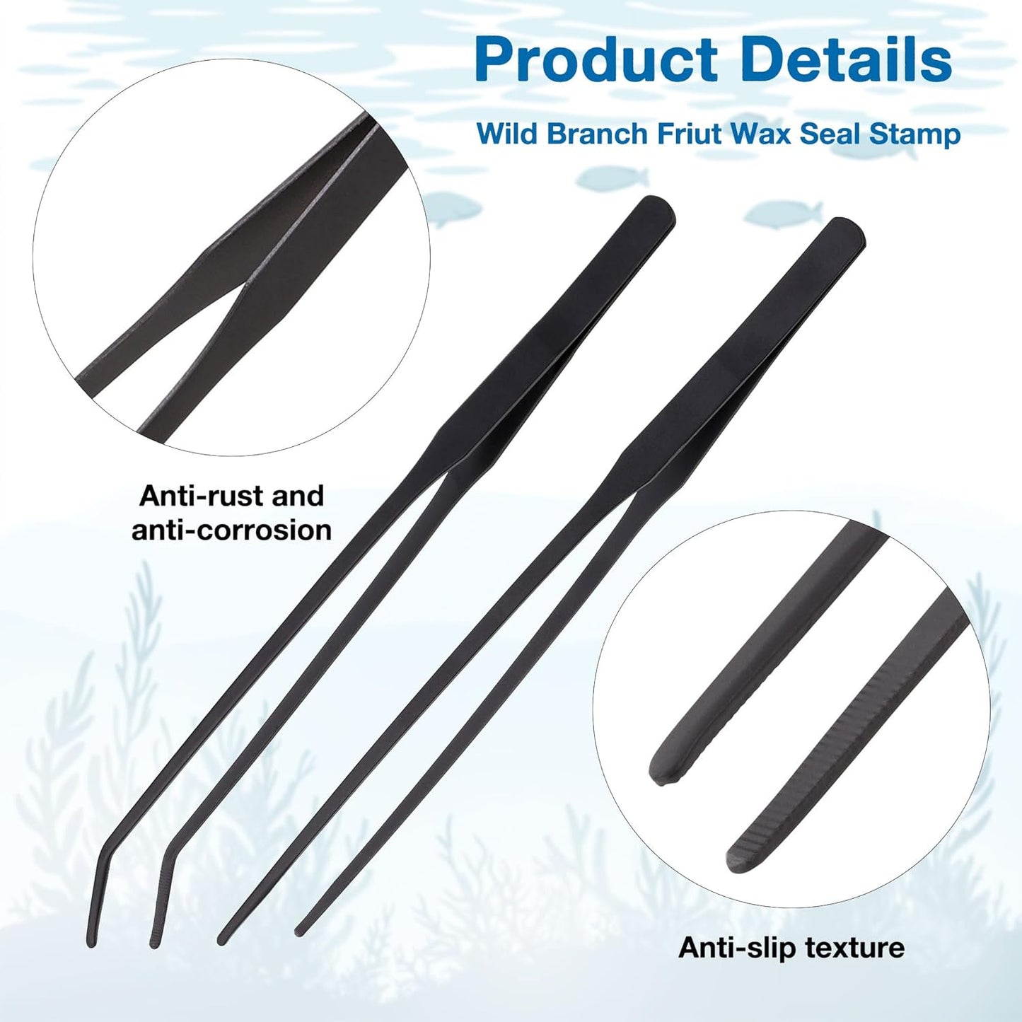 4 in 1 Aquarium Coral Feeder Kit, 2pcs Coral Feeder, with 2pcs Feeding Long Tweezers for Aquarium Marine Fish Reef Aquatic Plant Spider Snake Lizard (Black)