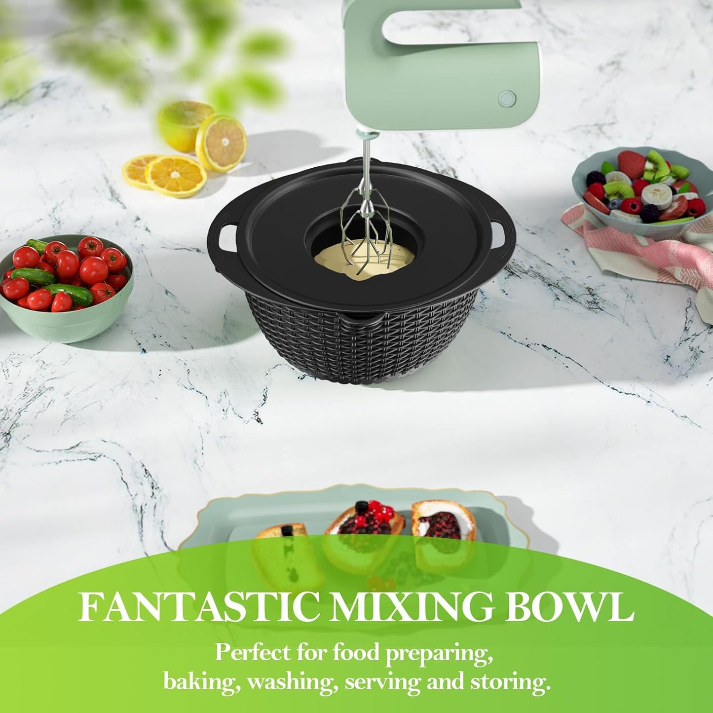 4-1 Colander with Bowl Set - Colander for Kitchen - Strainers and Colanders - Pasta Strainer - Funny Presents for Women - Rice Strainer Fruit Cleaner Veggie Wash Kitchen Gadgets Essentials, Black