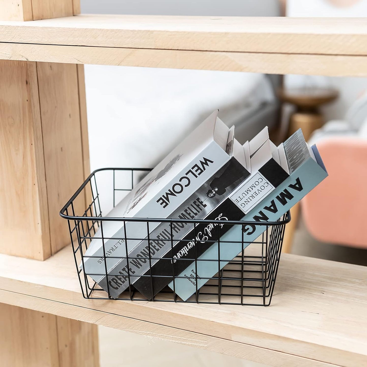 Wire Kitchen Storage Basket 2 Packs,Perfect Pantry Organization Accessories Basket,Laundry,Countertop Organization,Suitable for Kitchen,Bathroom,Bedroom,Tabletop,Stackable,Black