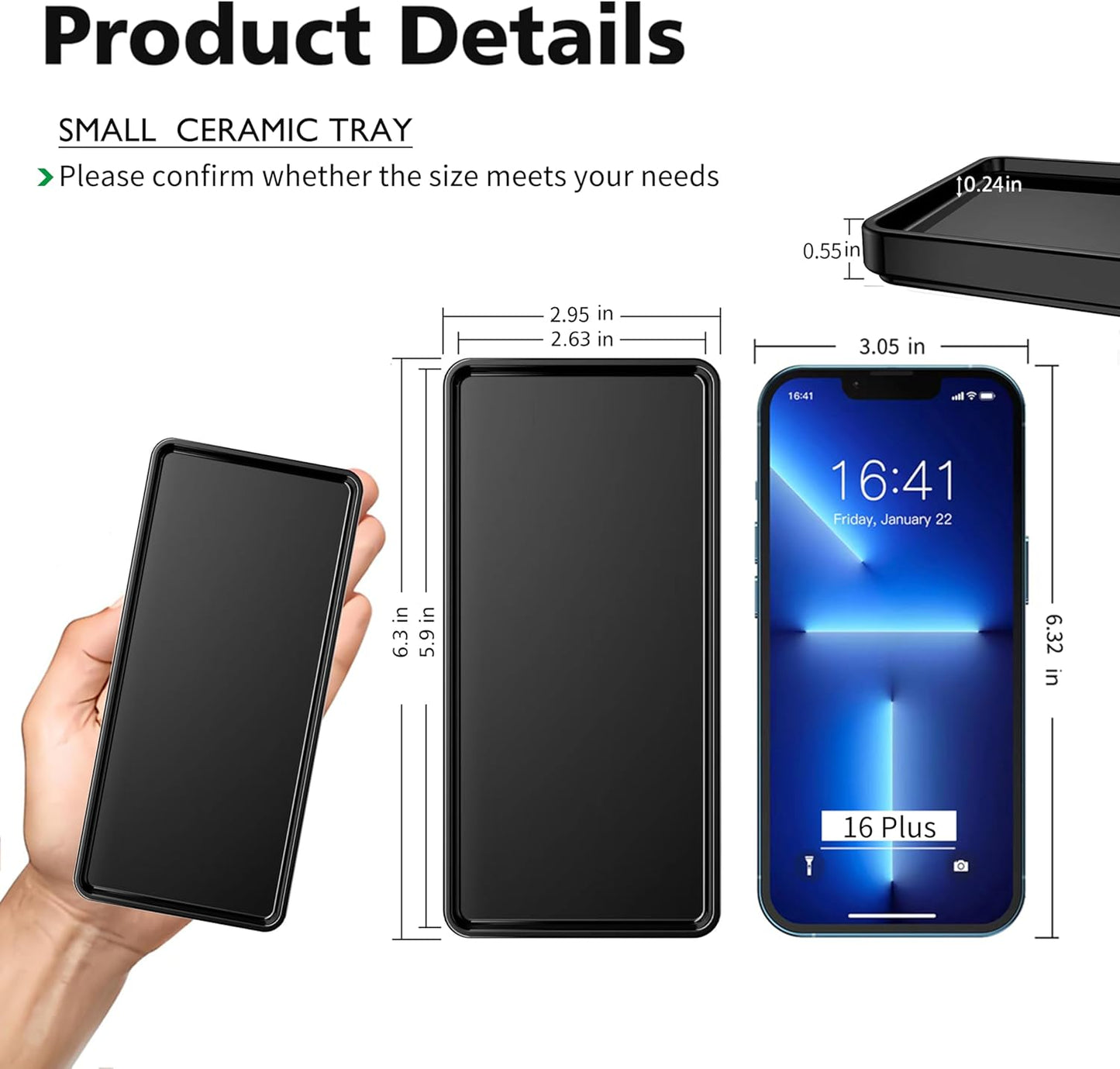 Gurygo 6" Bathroom Trays - Ceramic Vanity Tray for Bathroom - Small Ceramic Tray - Kitchen Soap Trays for Kitchen Counter - Bathtub Organizer (Black)