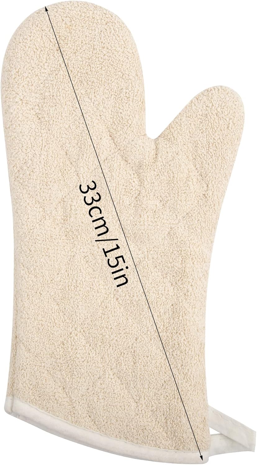 Terry Cloth Oven Mitts Heat Resistant to 482° F 15 Inch 100% Cotton Set of 2