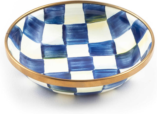 MACKENZIE-CHILDS Enamel Dipping Bowl, Small Serving Bowl for Entertaining, Blue-and-White Royal Check