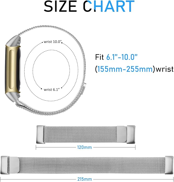 Meliya for Fitbit Charge 6 Bands Women Men, Stainless Steel Metal Mesh Loop Adjustable Magnetic Wristband Replacement Straps Compatible with Fitbit Charge 6 Fitness Tracker