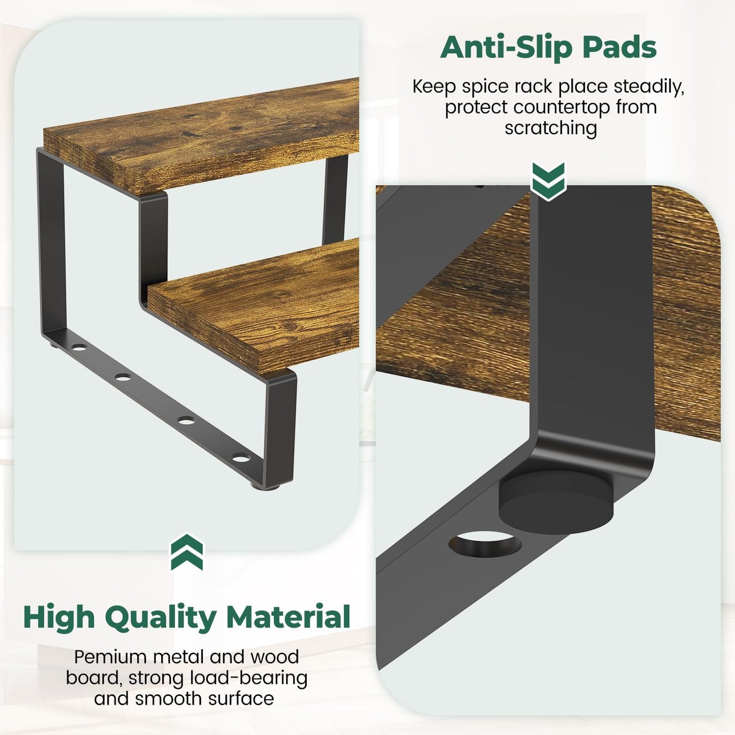 EsLuker.ly Spice Seasoning Rack Organizer Kitchen Countertop, Set of 2 Expandable Wood Spice Shelf Holder Storage, 2 Tier Freestanding Stand for Pantry, Quick Access(Jars Not Included)