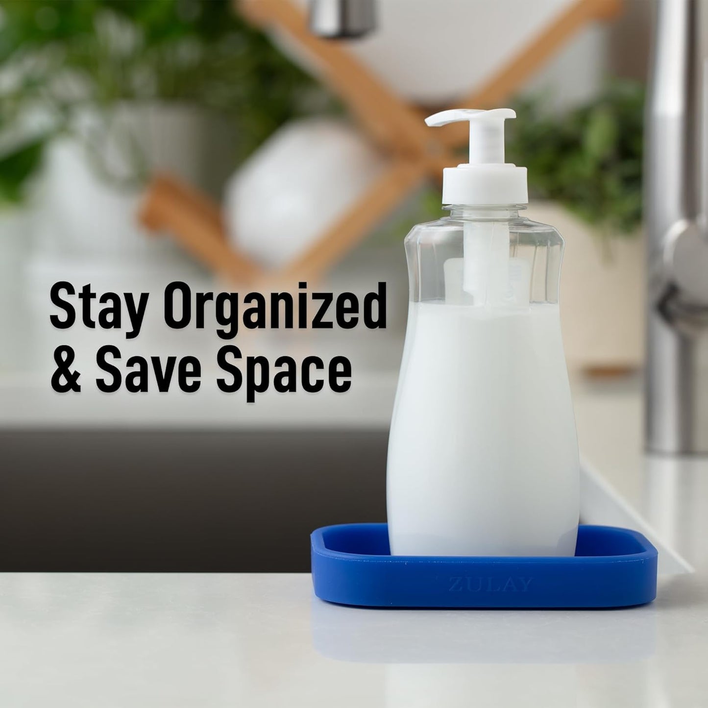 Zulay Kitchen Small Silicone Sponge Holder (4.9x3.3”) – Space-Saving Sink Organizer Tray for Sponge, Soap, Brush & More – Compact Non-Slip Dish for Kitchen & Bathroom (Turkish Sea)