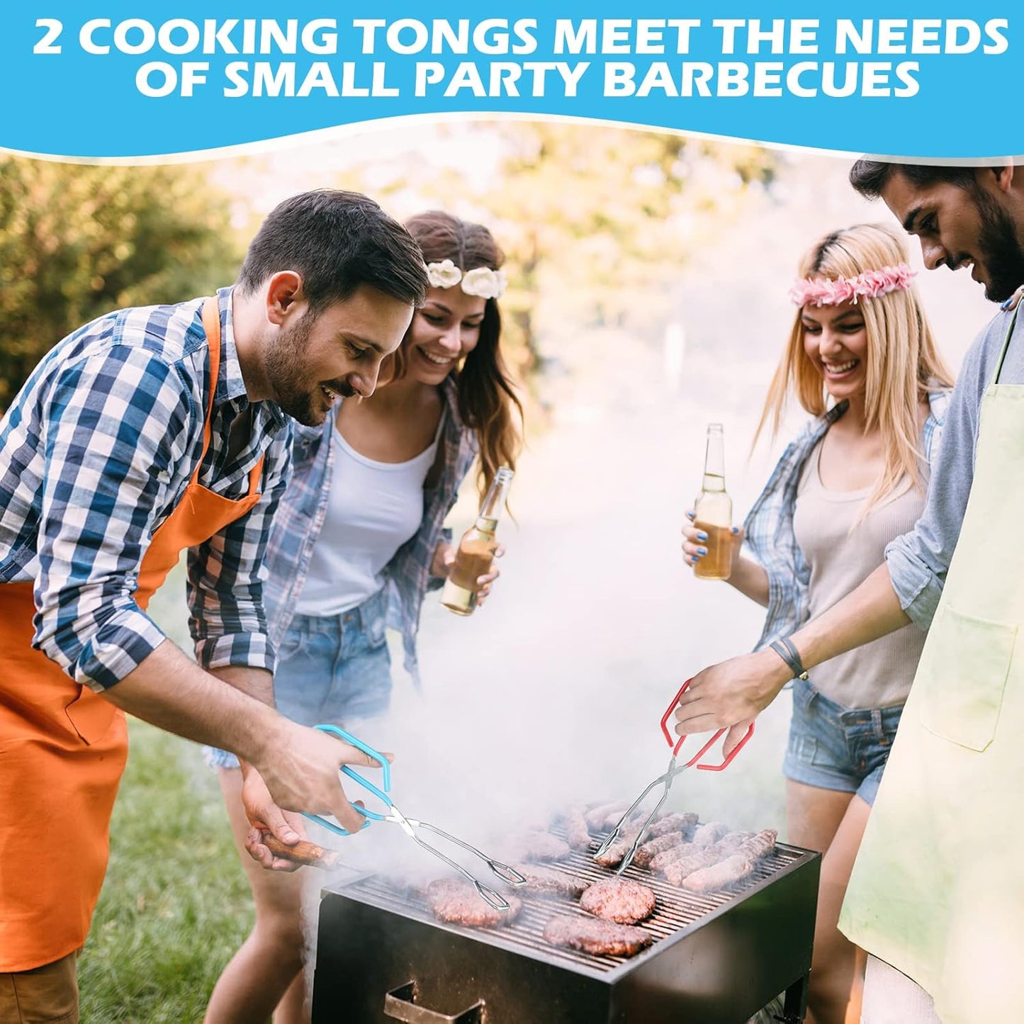 2 Pieces 10.6 Inch Stainless Steel Kitchen Scissor Tongs Heavy Duty Cooking Tongs, with Comfortable Red Blue Handle for Cooking Barbecue Food, Dishwasher Safe